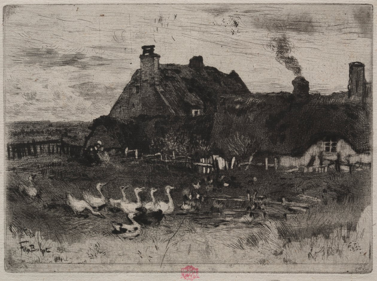 De kleine rieten huisjes, 1878 door Felix Hilaire Buhot
