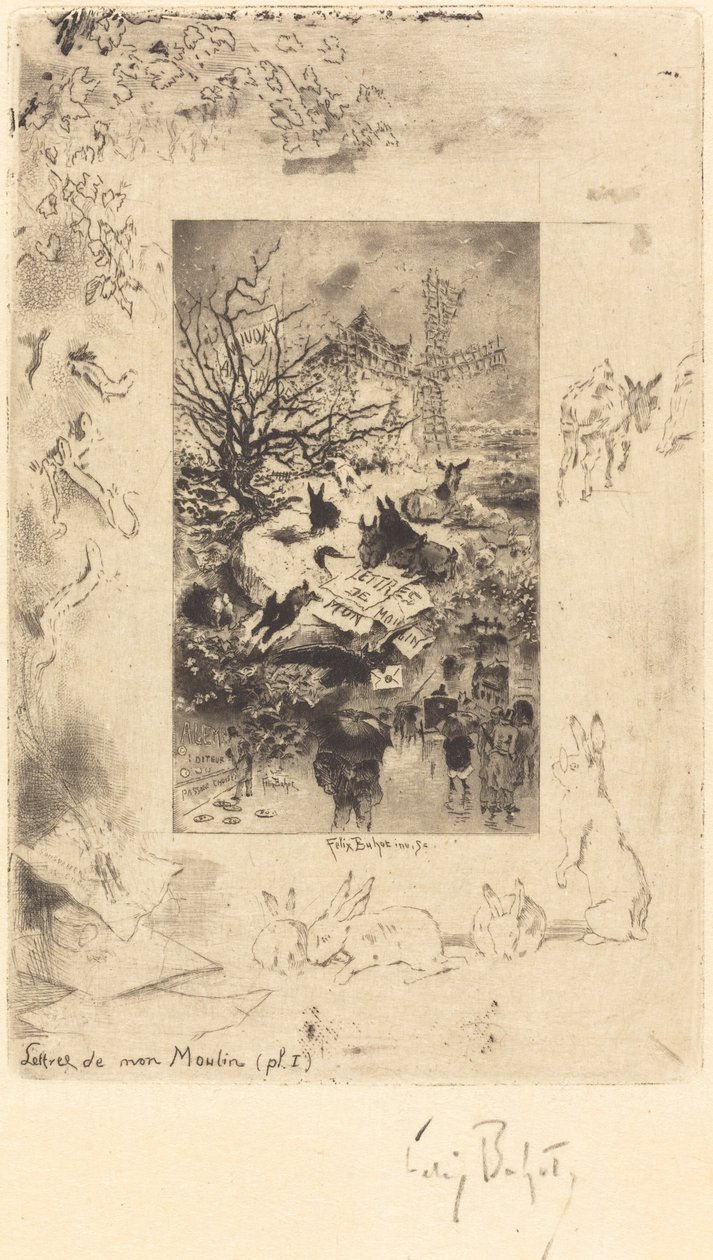 Titelpagina voor "Lettres de Mon Moulin" door Felix Hilaire Buhot