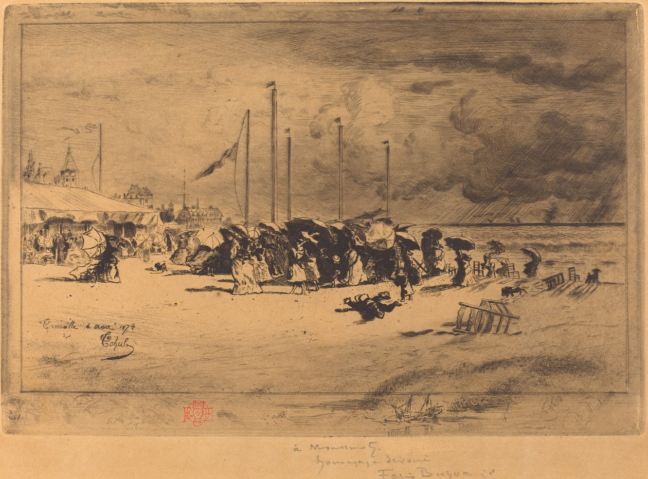 Een storm in Trouville door Felix Hilaire Buhot