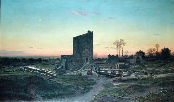 Romeins landschap of, Het washuis van Albano door Felix Hippolyte Lanoue