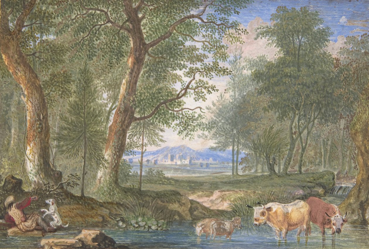 Landschap met koeien in een beek, 1698 door Felix Meyer