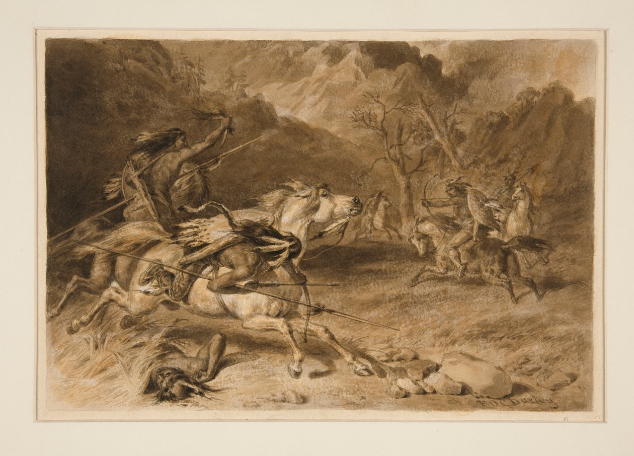 Ontmoeting (Indianengevecht te paard) door Felix O. C. Darley