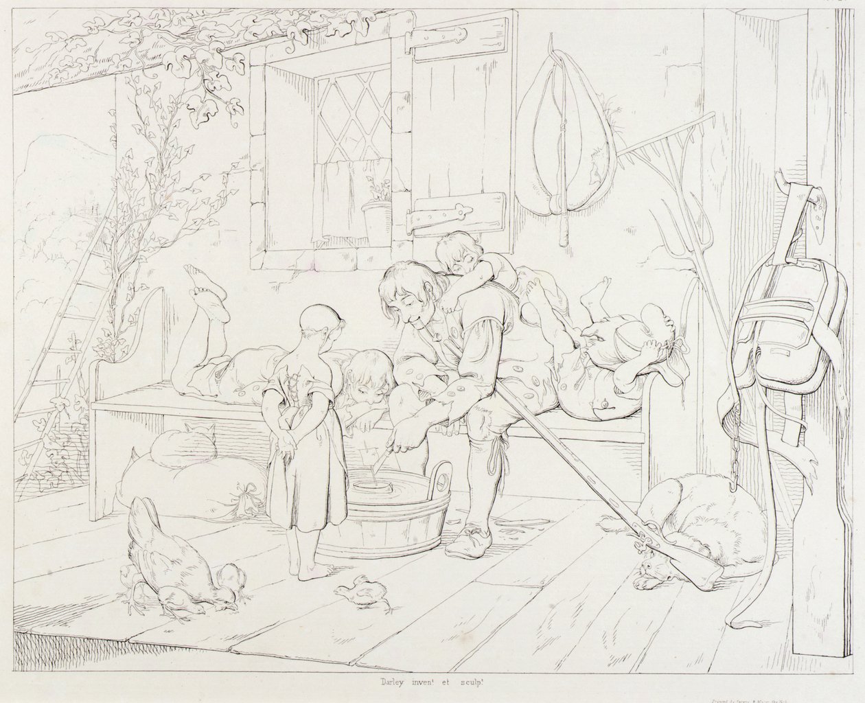 (Rip Van Winkle, illustratie) Rip Amusing Children door Felix Octavius Carr Darley