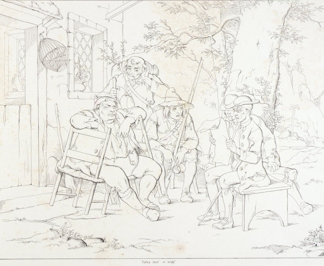 (Rip Van Winkle, illustratie) Rip met Junto in de Dorpsherberg door Felix Octavius Carr Darley