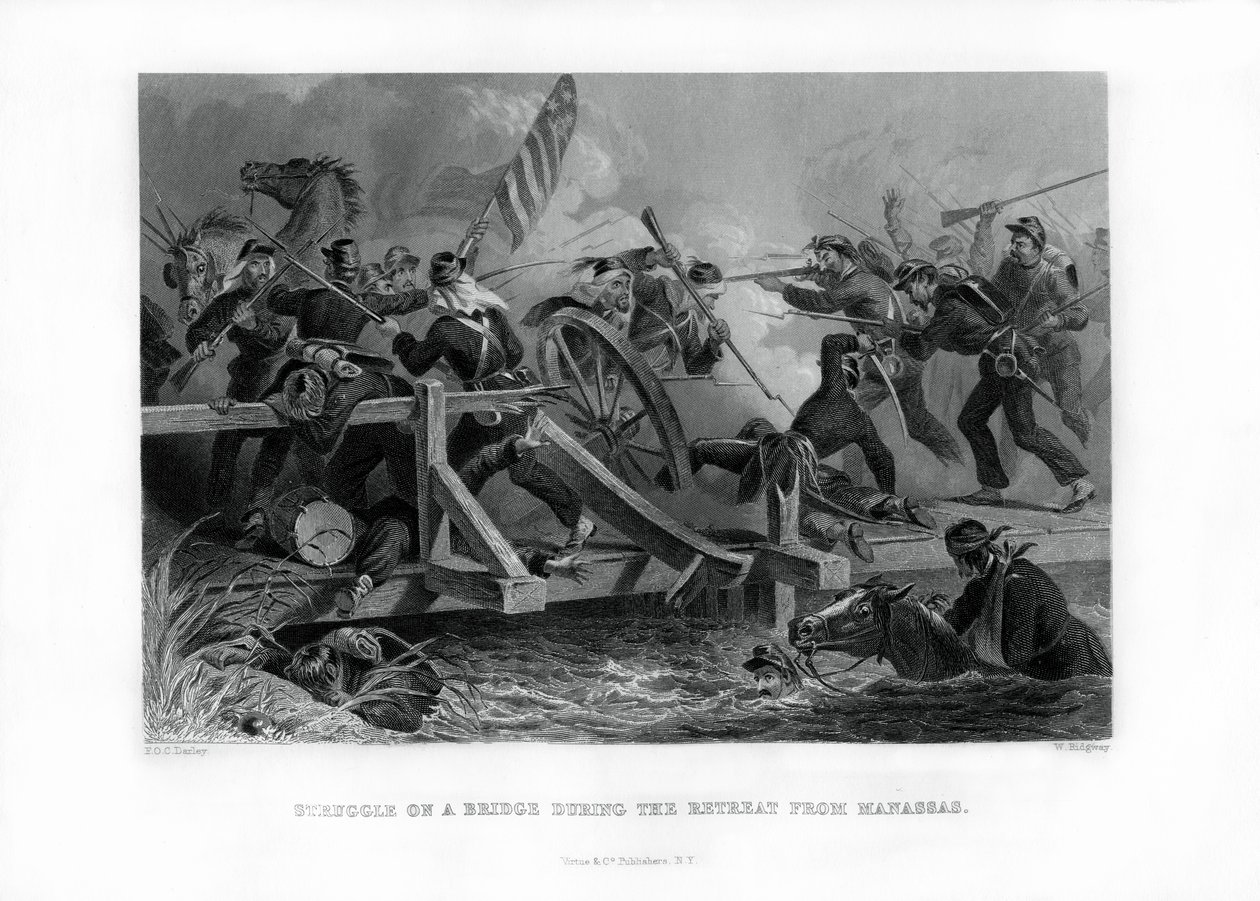 Strijd op een brug tijdens de terugtocht van Manassas, Virginia, 1862-1867 door Felix Octavius Carr Darley