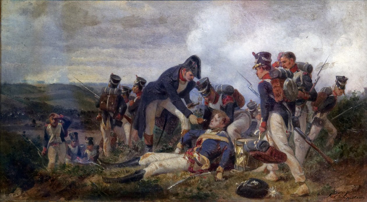 Een lijninfanterie geweerofficier die een luitenant van het Britse 13e Lichte Dragonders Regiment redt, 2e helft van de 19e eeuw door Felix Philippoteaux