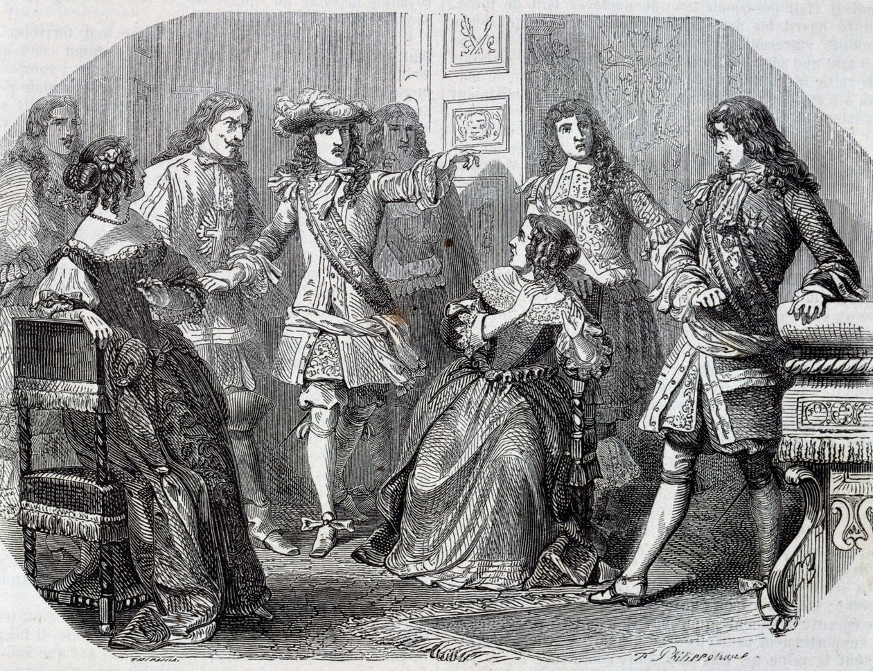 Arrestatie van Nicolas Fouquet, superintendent van financiën, gravure door Henri Felix Emmanuel Philippoteaux (1815-1884) uit Vicomte van Bragelonne, door Alexandre Dumas (1802-1870) door Felix Philippoteaux