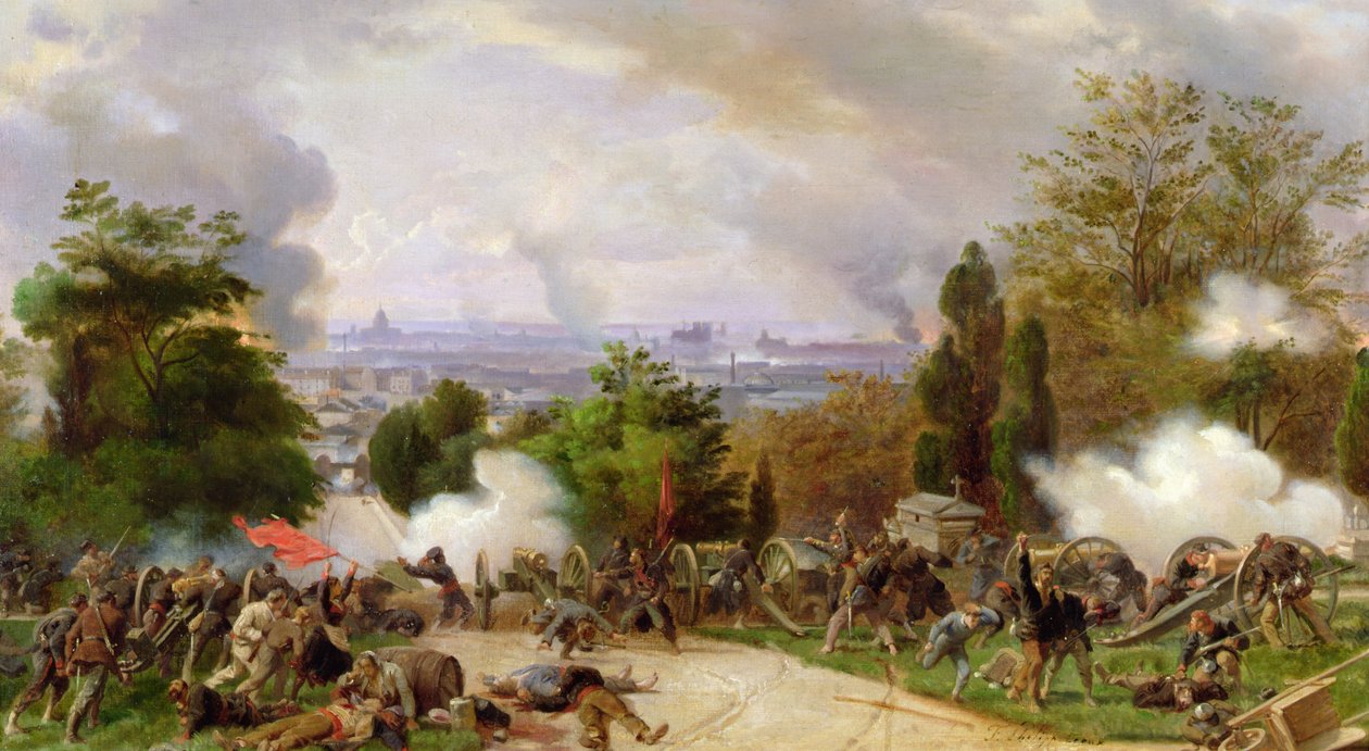 Gevechten op de begraafplaats van Père Lachaise in 1871 door Felix Philippoteaux