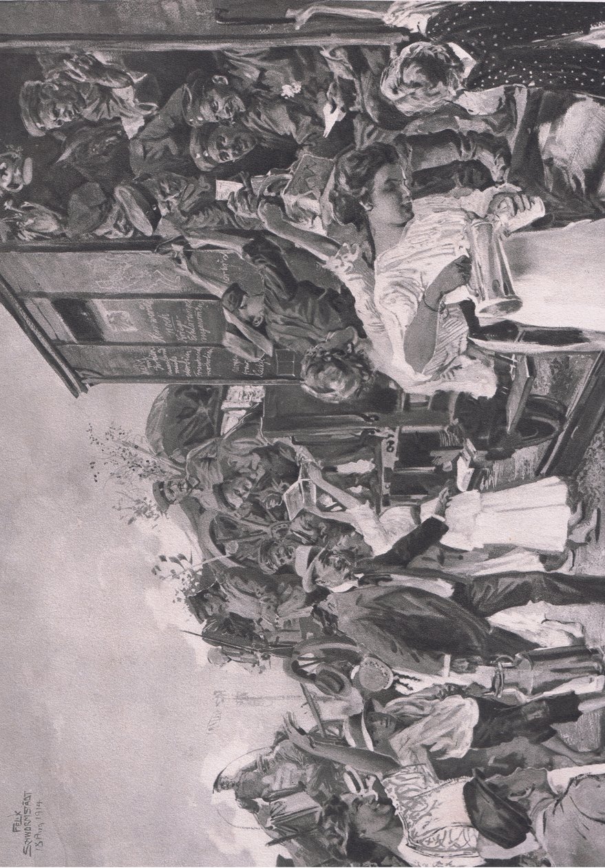 Op naar het front, illustratie uit Hindenburg gepubliceerd door Daterlandischer Derlag C U Weller Berlijn door Felix Schwormstadt