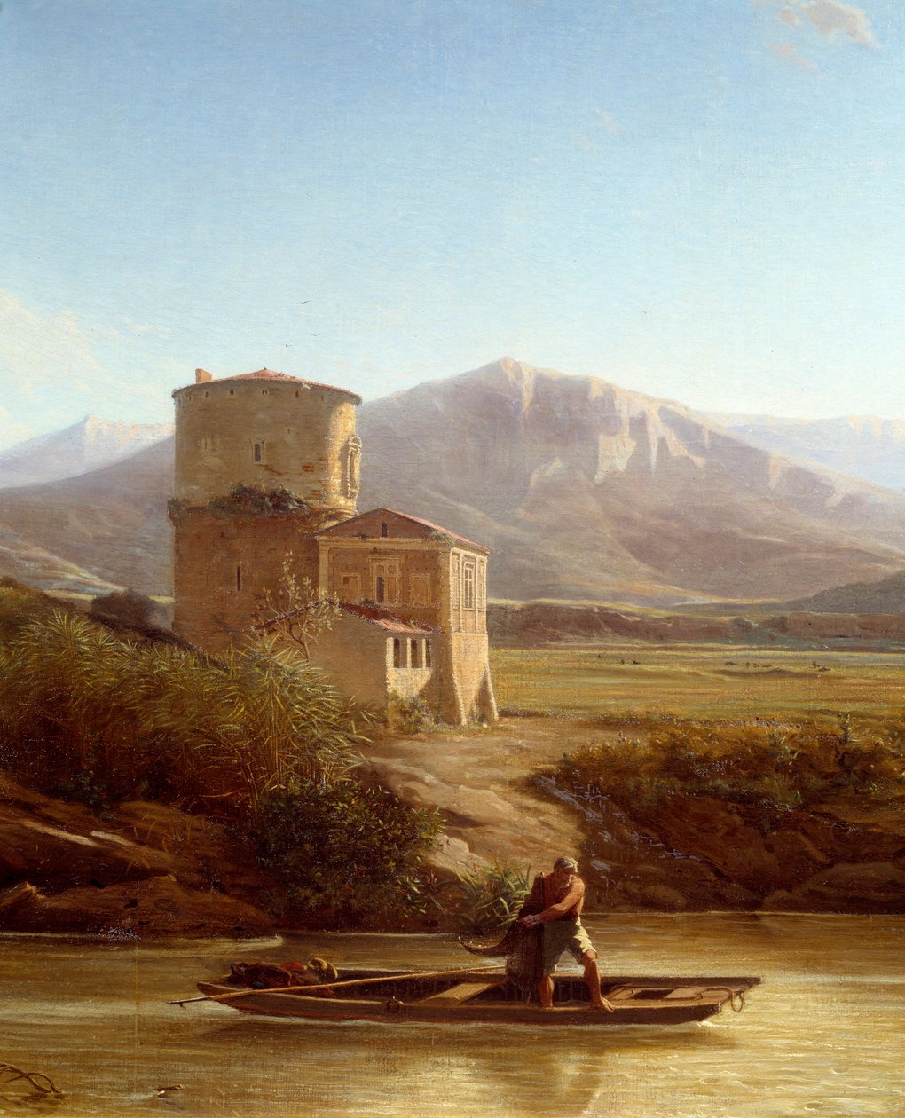 Een visser aan de oevers van de Tiber in Italië (detail) door Felix Thomas
