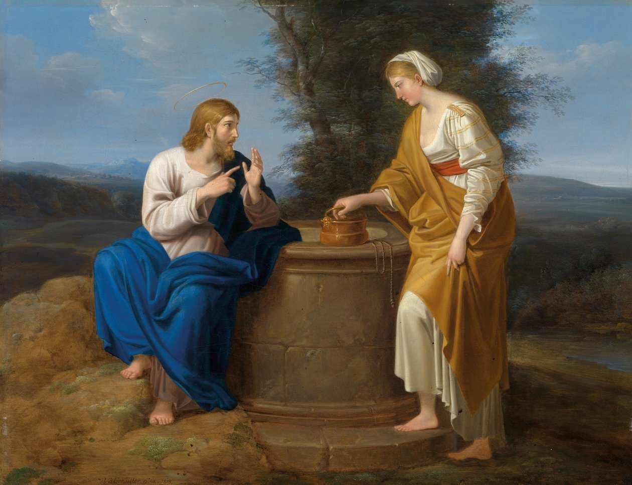 Christus en de Samaritaanse vrouw bij de bron door Ferdinand Georg Waldmuller
