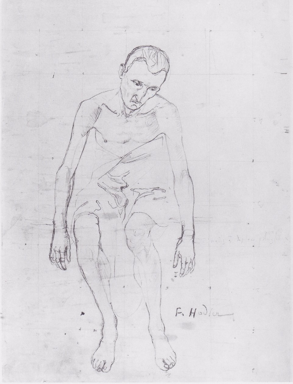 Studie voor de centrale figuur van de levensmoeheid door Ferdinand Hodler