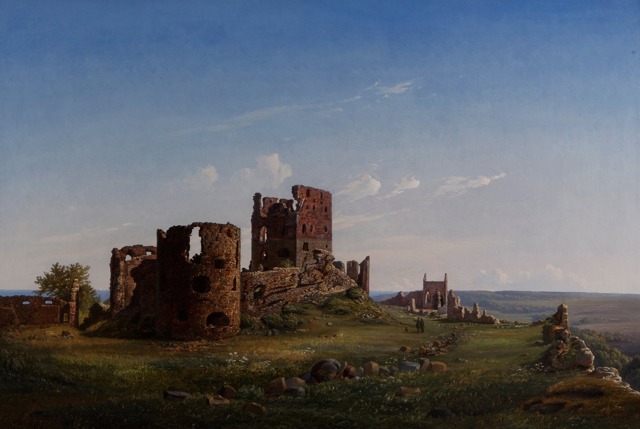 Uitzicht op de ruïnes van kasteel Hammershus door Ferdinand Richardt