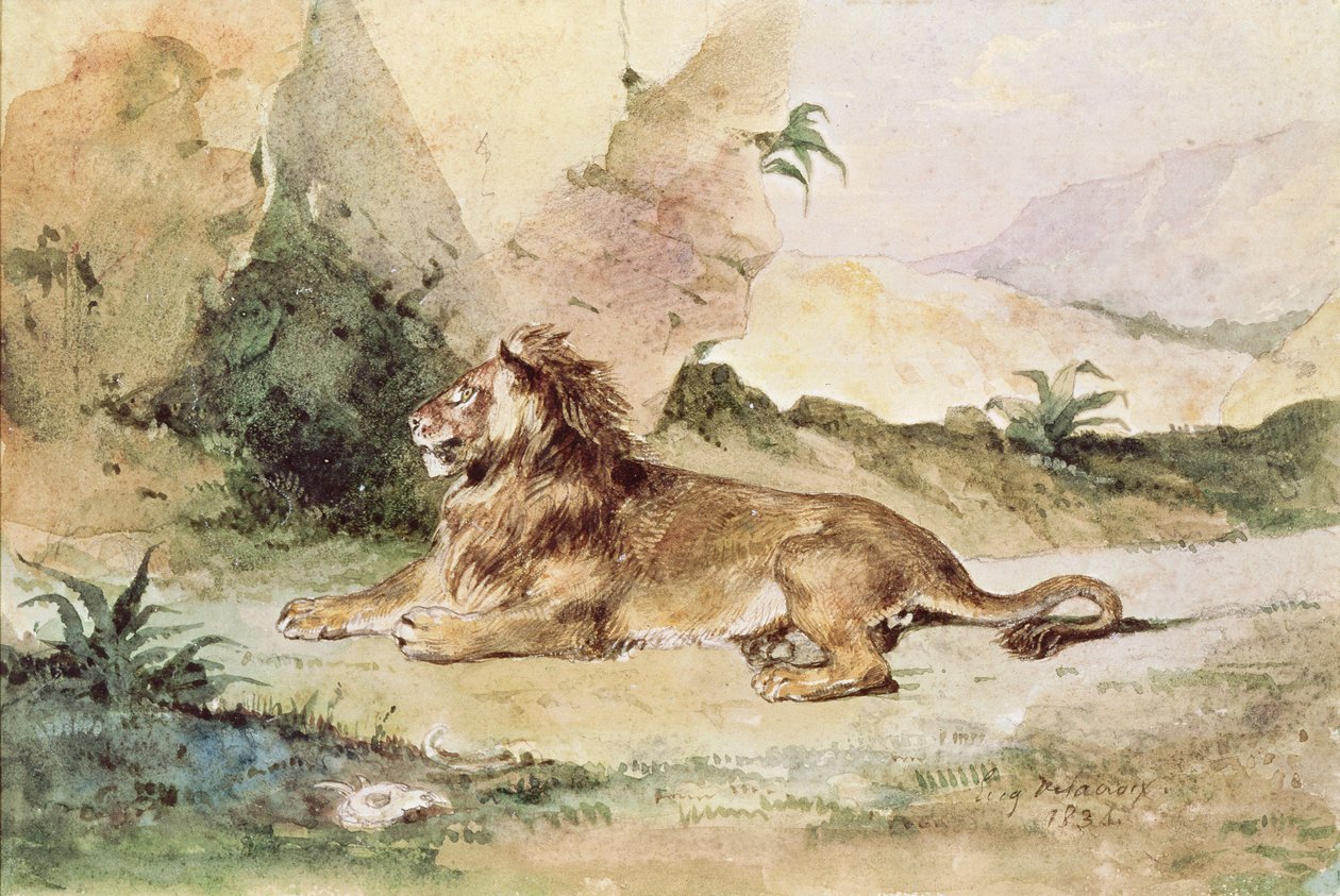 Een leeuw in de woestijn door Ferdinand Victor Eugene Delacroix