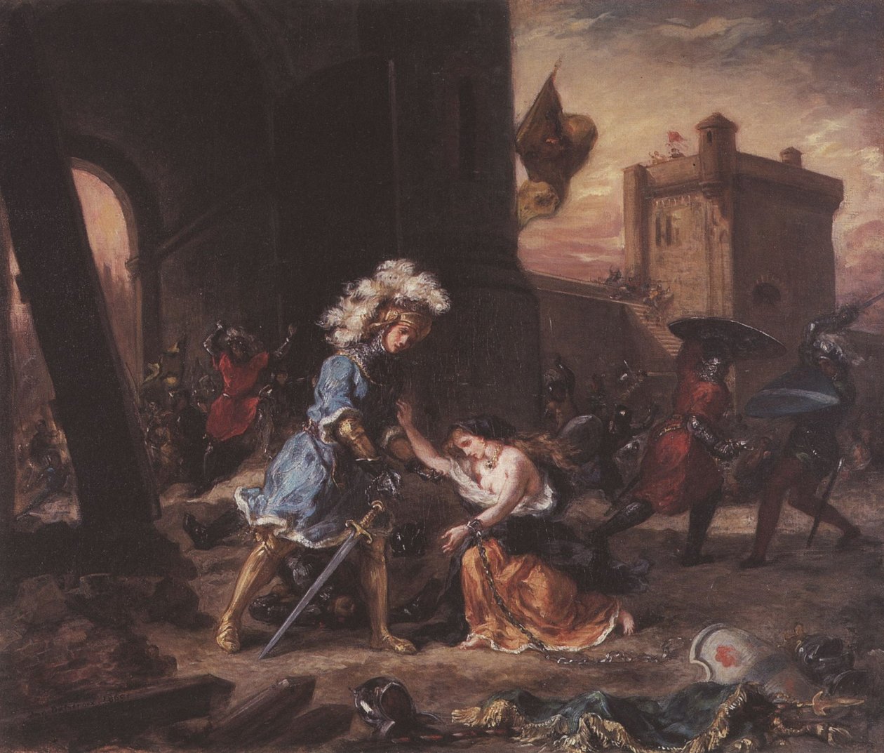 Amadis bevrijdt prinses Olga uit het kasteel van Galpan door Ferdinand Victor Eugene Delacroix