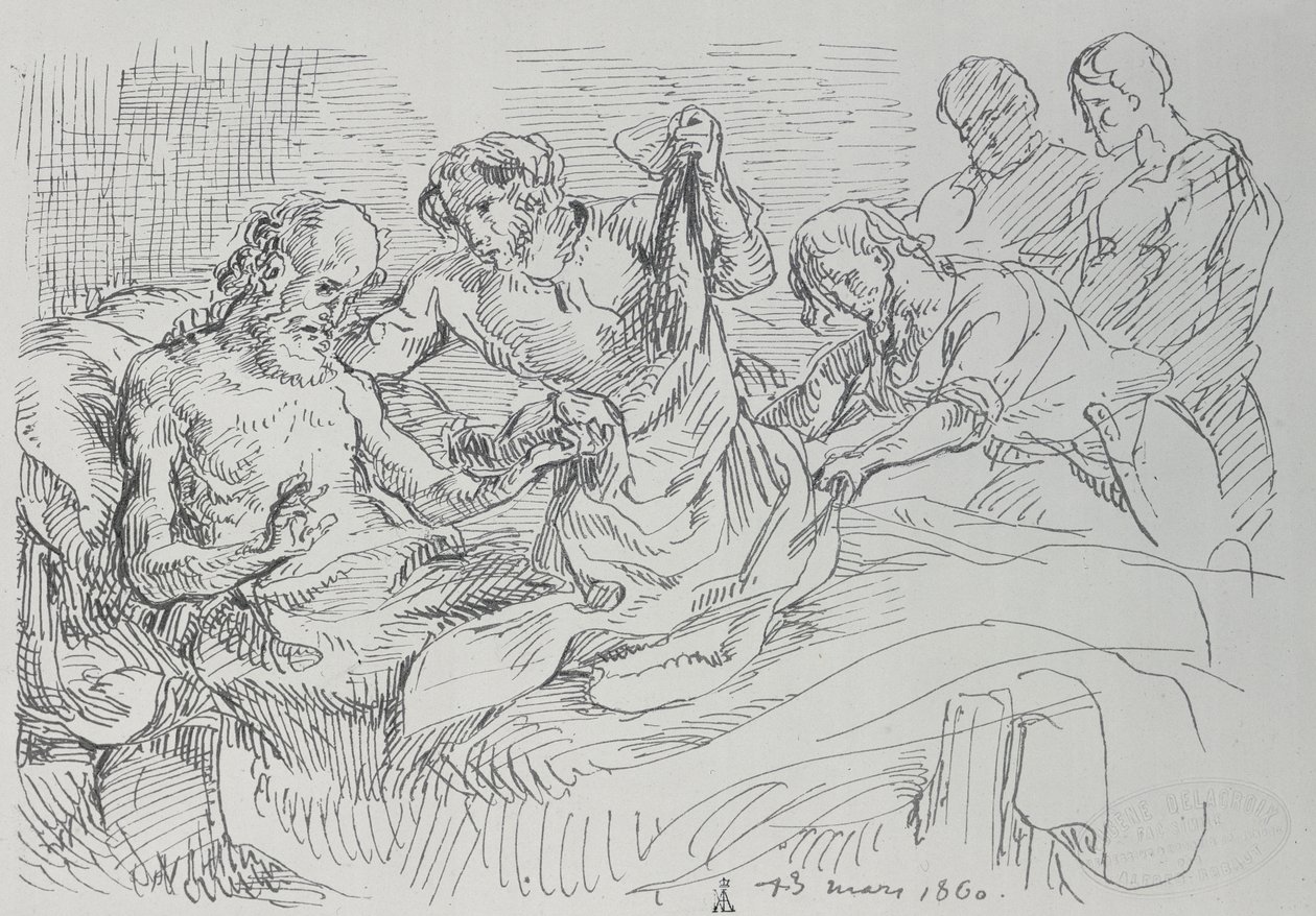 Een oudere man in bed, 1860 door Ferdinand Victor Eugene Delacroix