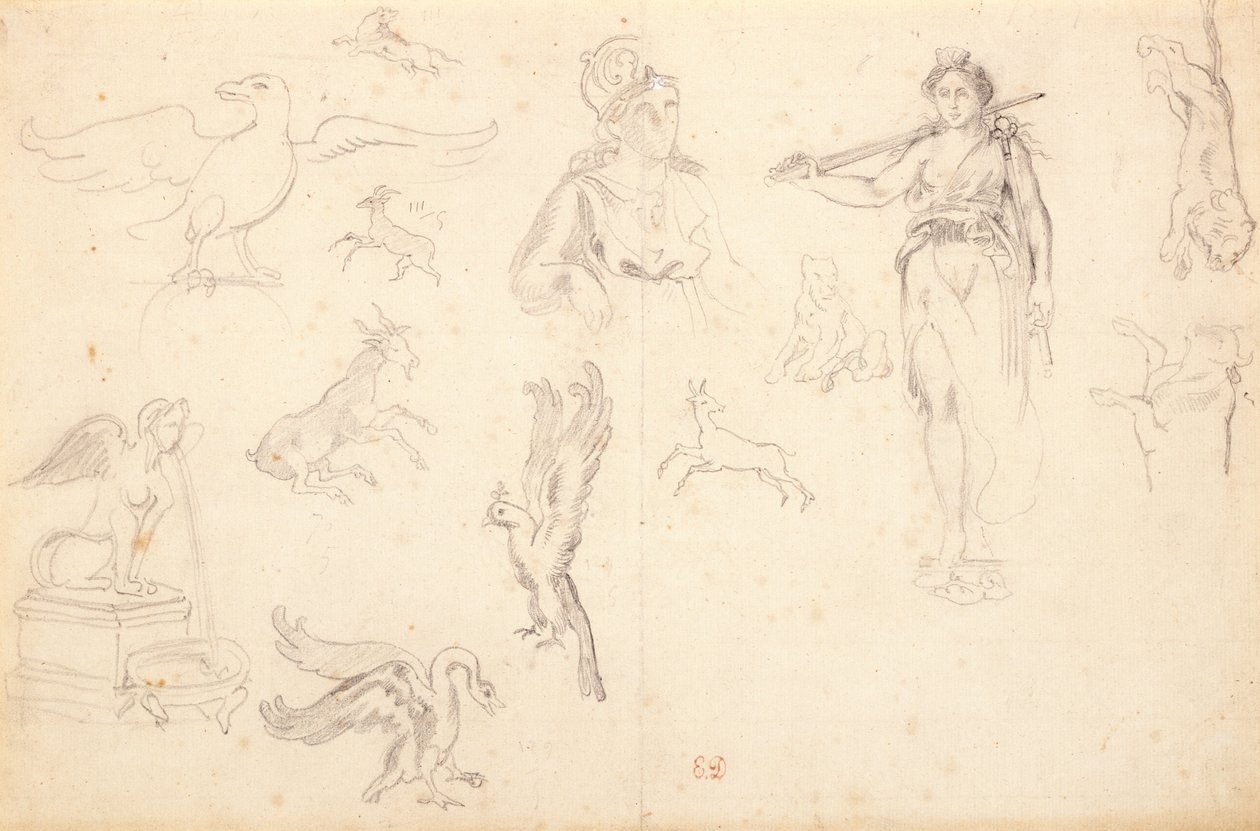 Dier- en Figurenstudies door Ferdinand Victor Eugene Delacroix