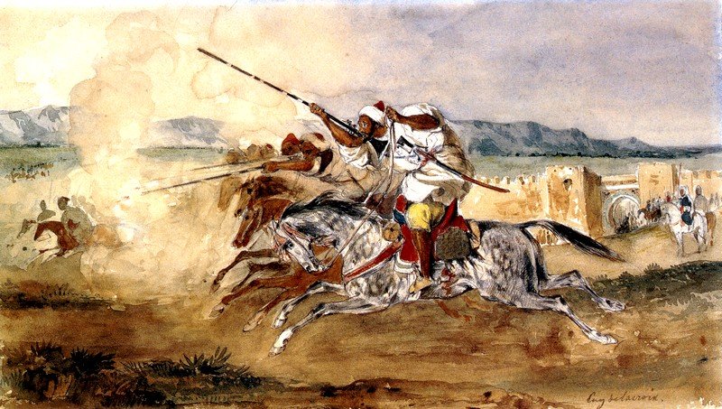 Fantasia ou Jeu de la poudre, voor de ingang van de stad Meknes door Ferdinand Victor Eugene Delacroix