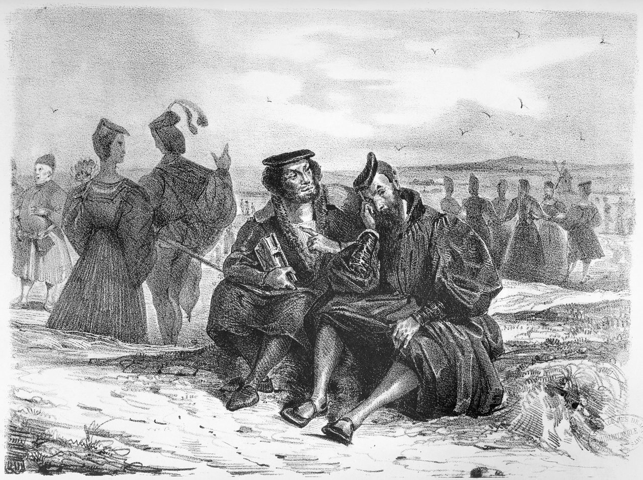 Faust en Wagner in gesprek, Illustratie voor Faust door Goethe door Ferdinand Victor Eugene Delacroix