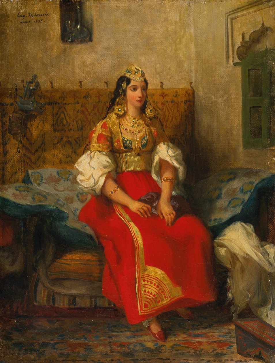 Joodse vrouw uit Tanger in huiselijke kleding door Ferdinand Victor Eugene Delacroix