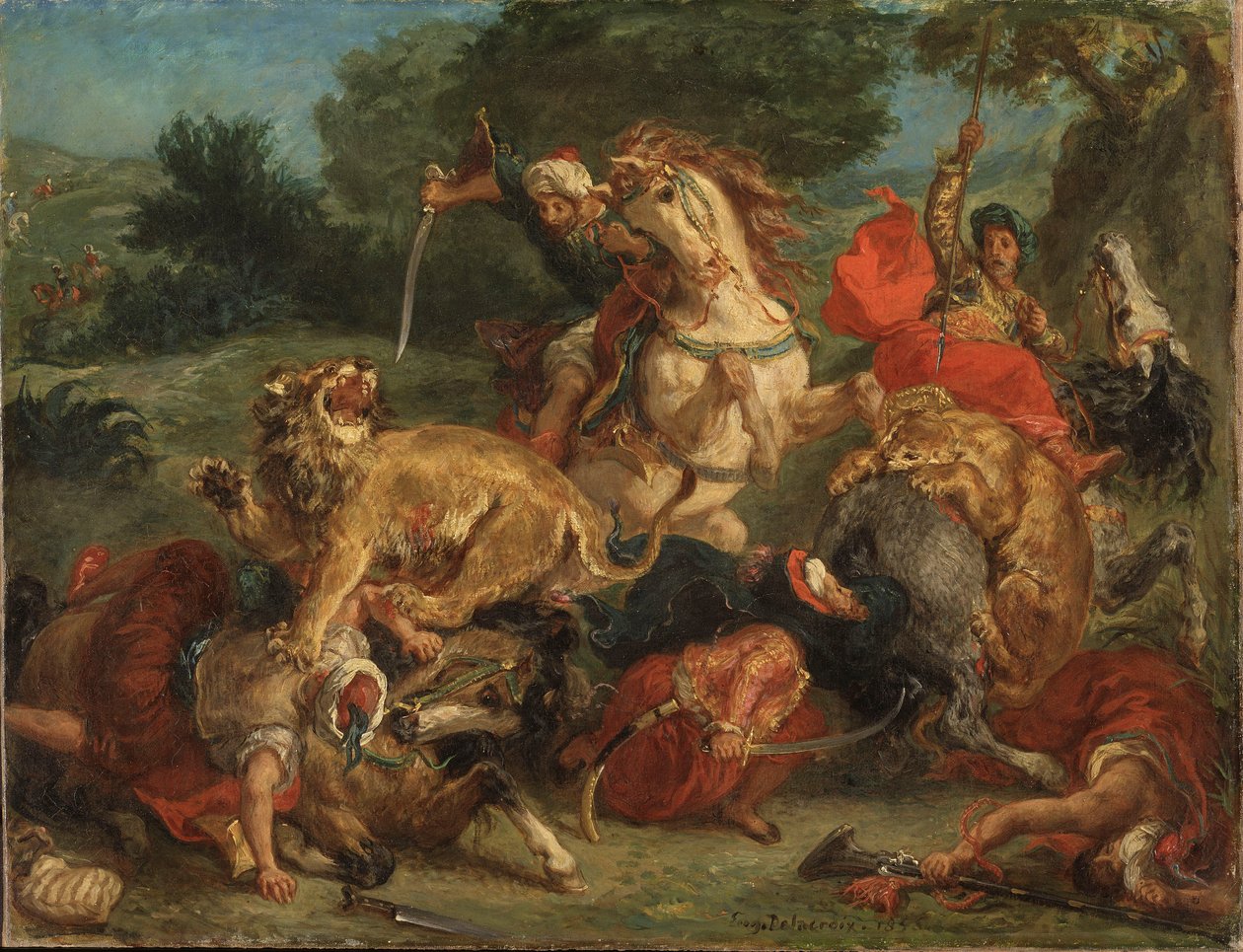 De leeuwenjacht door Ferdinand Victor Eugene Delacroix