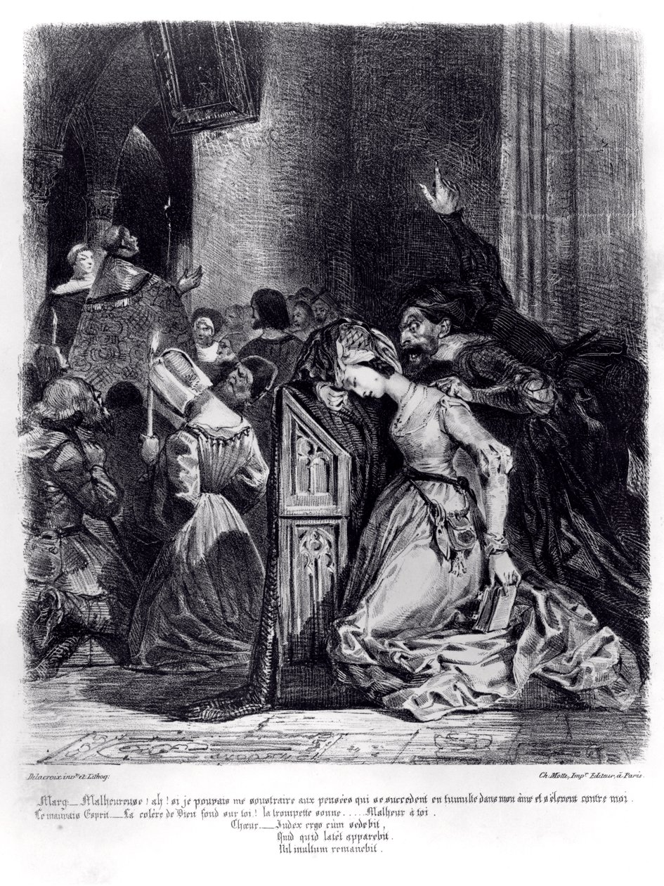 Marguerite in de kerk met de kwade geesten: illustratie uit 