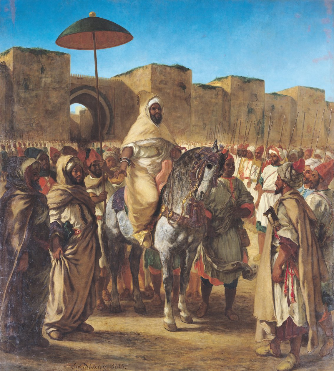 Muley Abd-ar-Rhaman (1789-1859), De Sultan van Marokko, verlaat zijn Paleis van Meknes met zijn gevolg, maart 1832, 1845 door Ferdinand Victor Eugene Delacroix