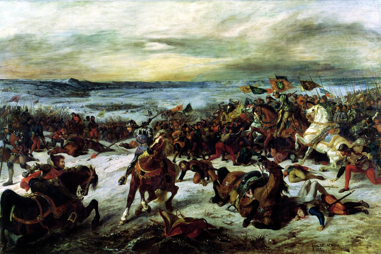 De dood van Karel de Stoute (1433-77) bij de Slag bij Nancy, 5 januari 1477, 1831 door Ferdinand Victor Eugene Delacroix