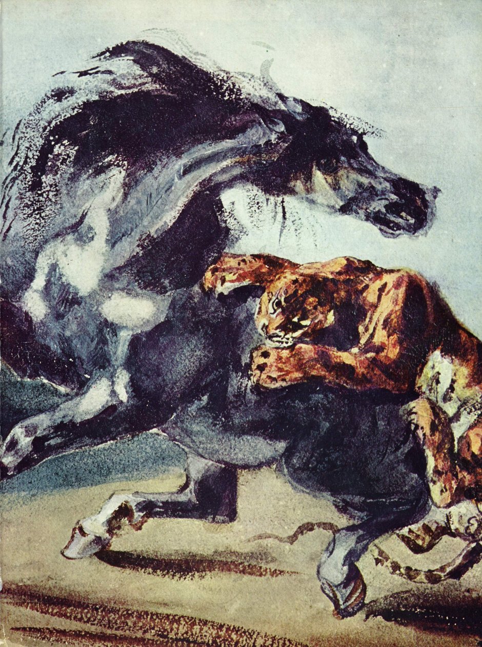 Tijger valt een paard aan door Ferdinand Victor Eugene Delacroix