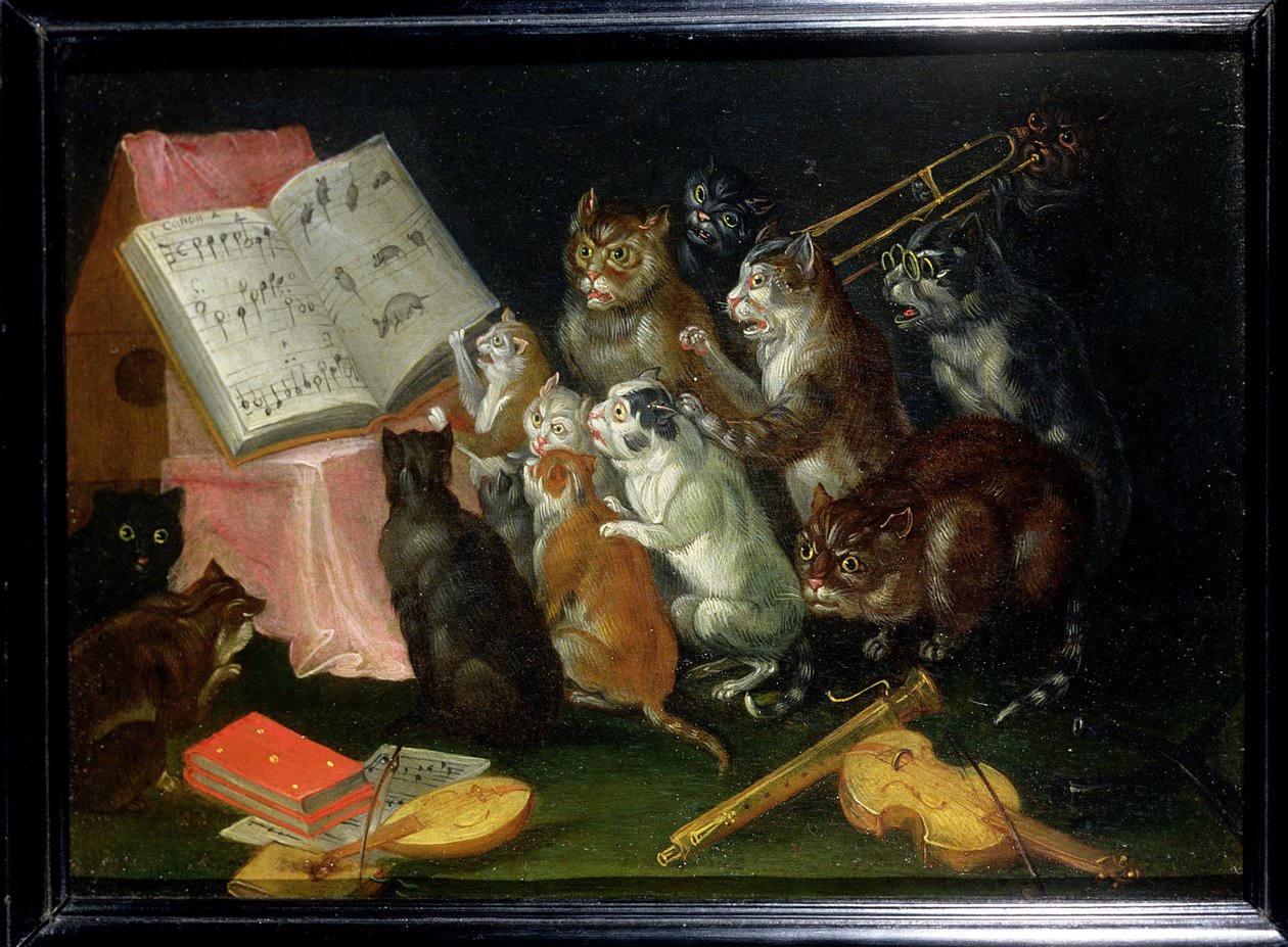 Een muzikale bijeenkomst van katten door Ferdinand van Kessel