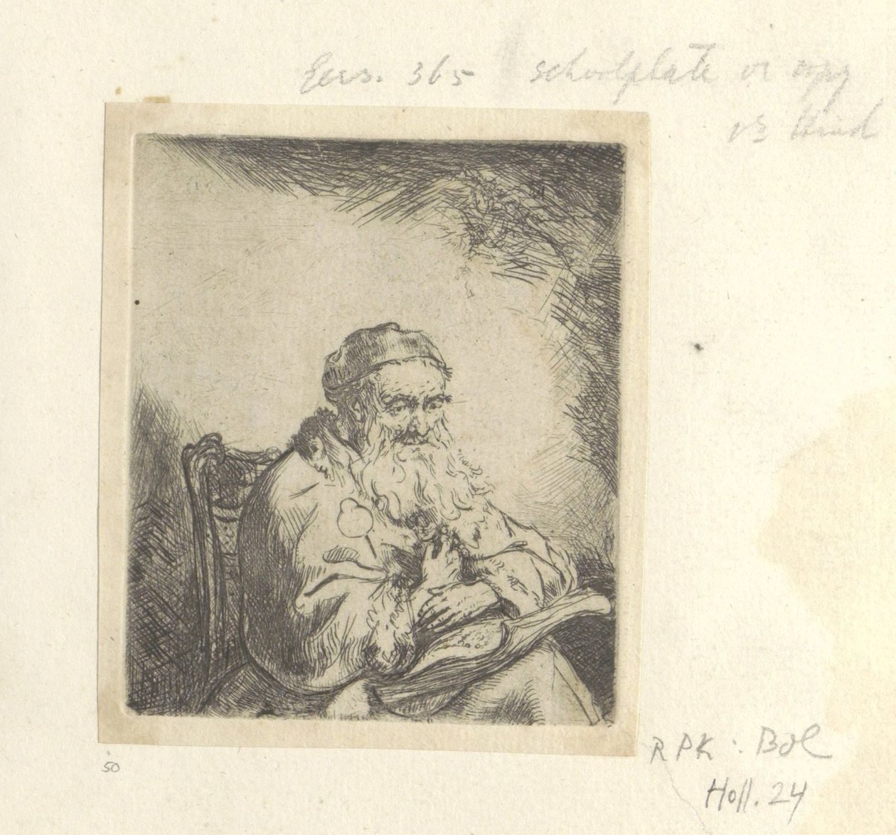 Oude man met een klaverblad op zijn jas door Ferdinand Bol (attributed to)