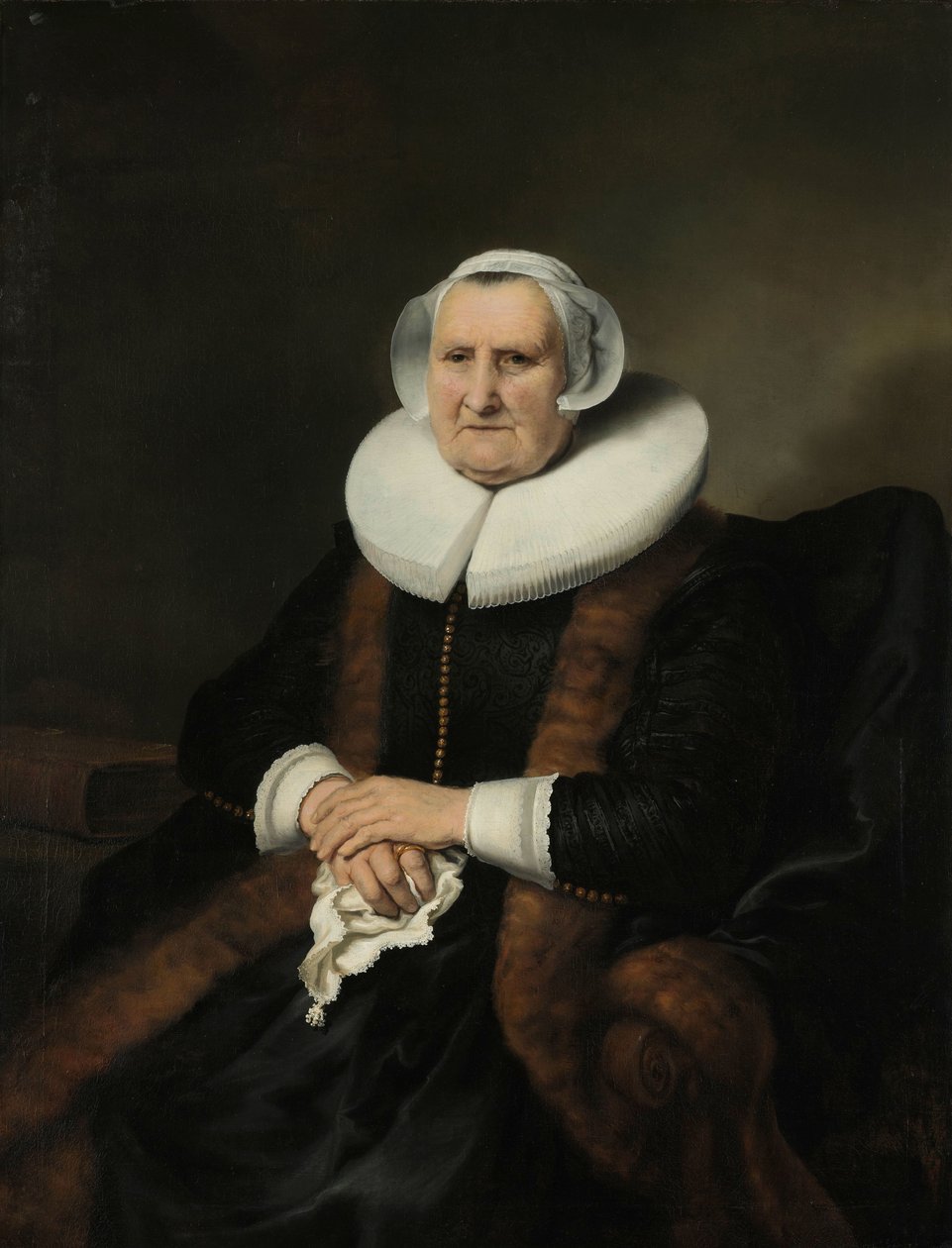 Portret van een oude dame, mogelijk Elisabeth Bas door Ferdinand Bol (attributed to)