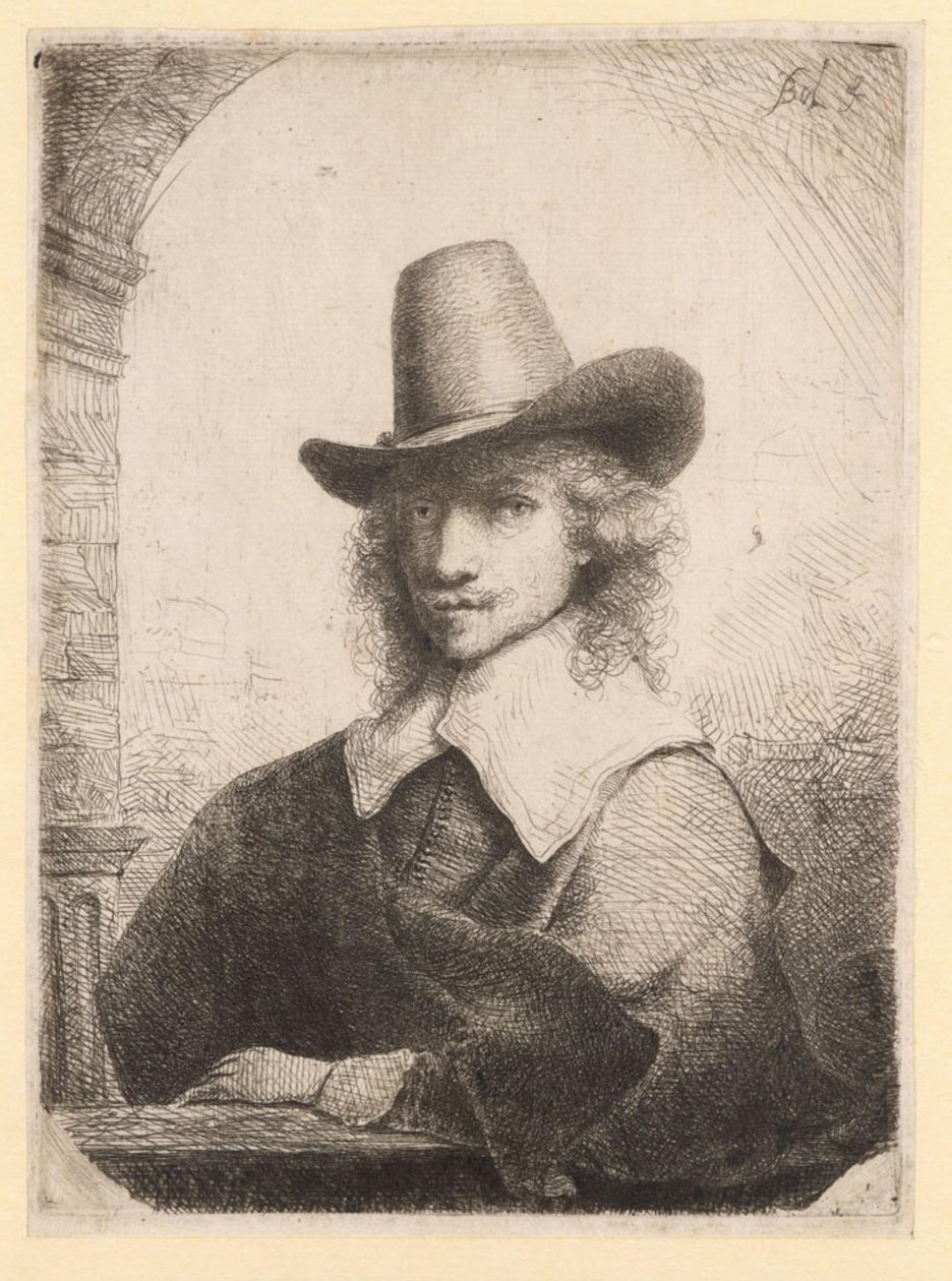 Portret van een man met een hoge hoed door Ferdinand Bol