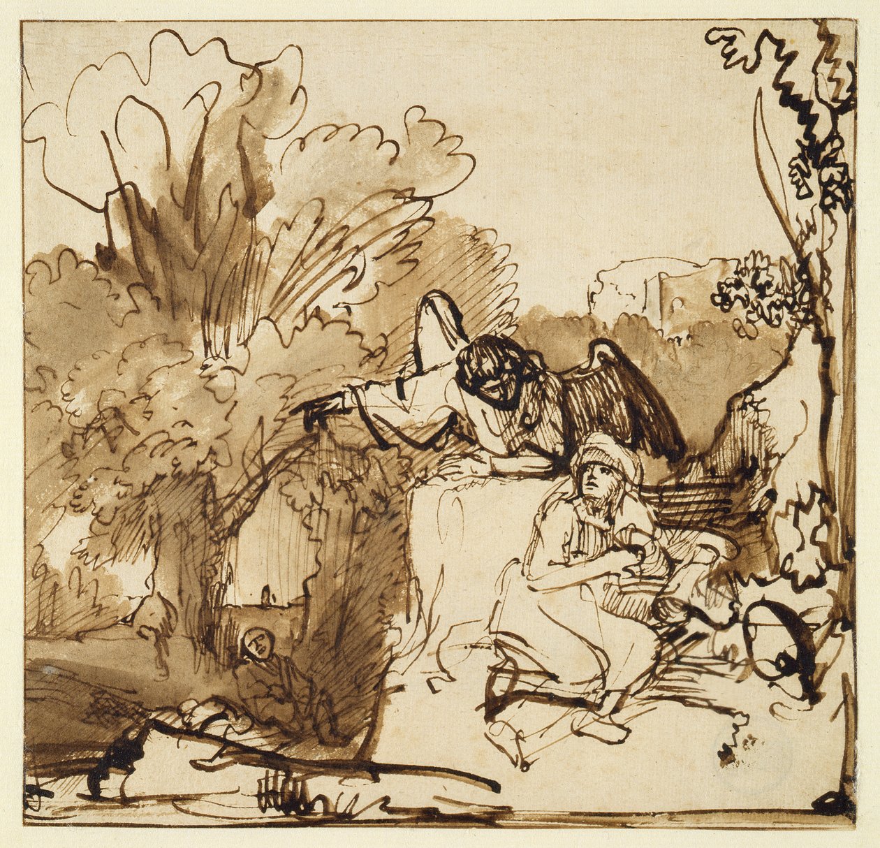 De engel die aan Hagar en Ismaël verschijnt door Ferdinand Bol