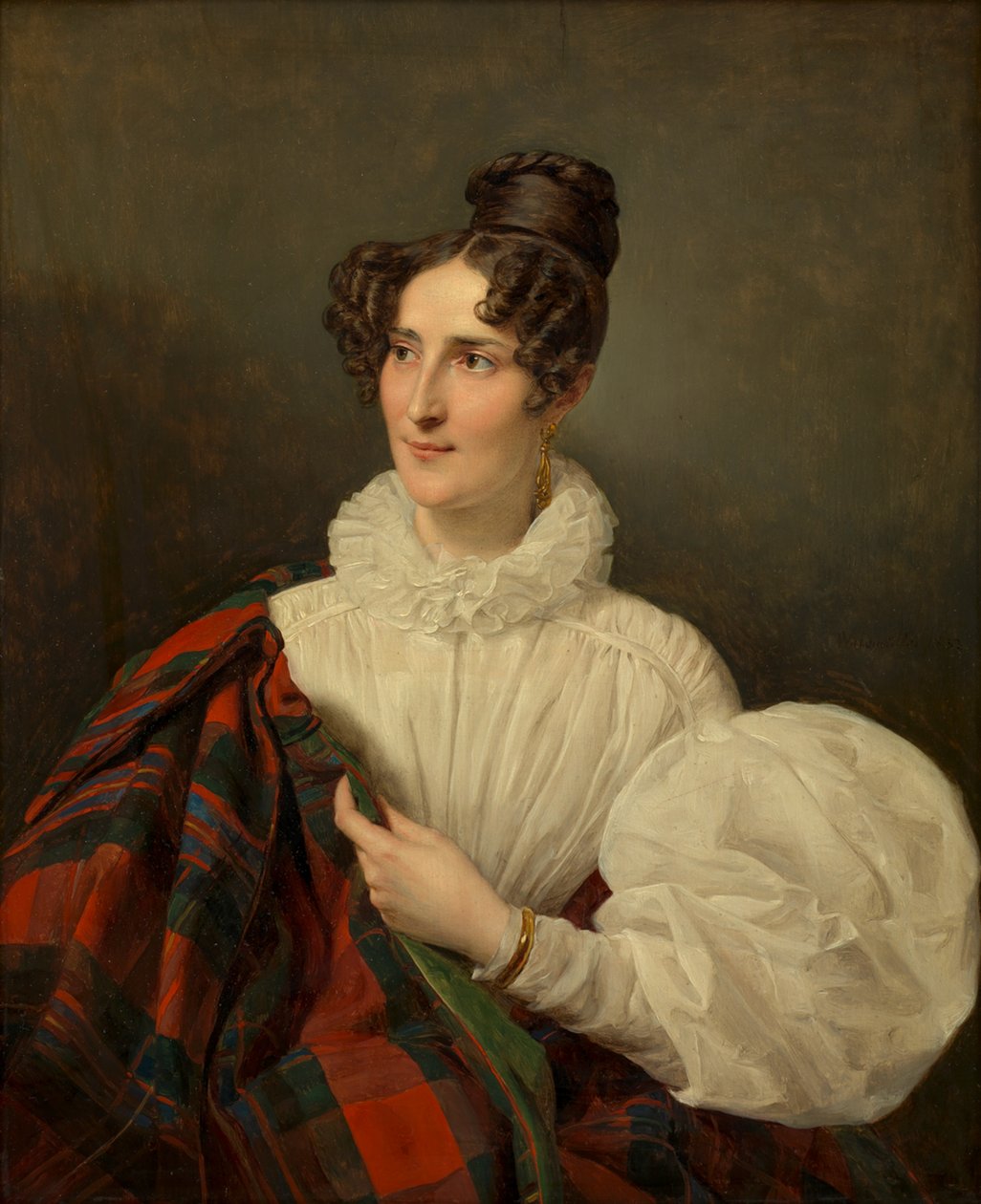 Dame in een witte jurk door Ferdinand Georg Waldmüller