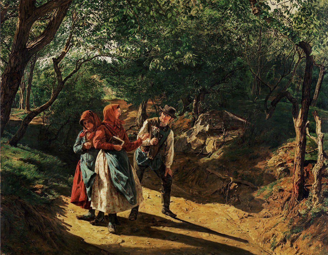 Ontmoeting in het bos door Ferdinand Georg Waldmuller