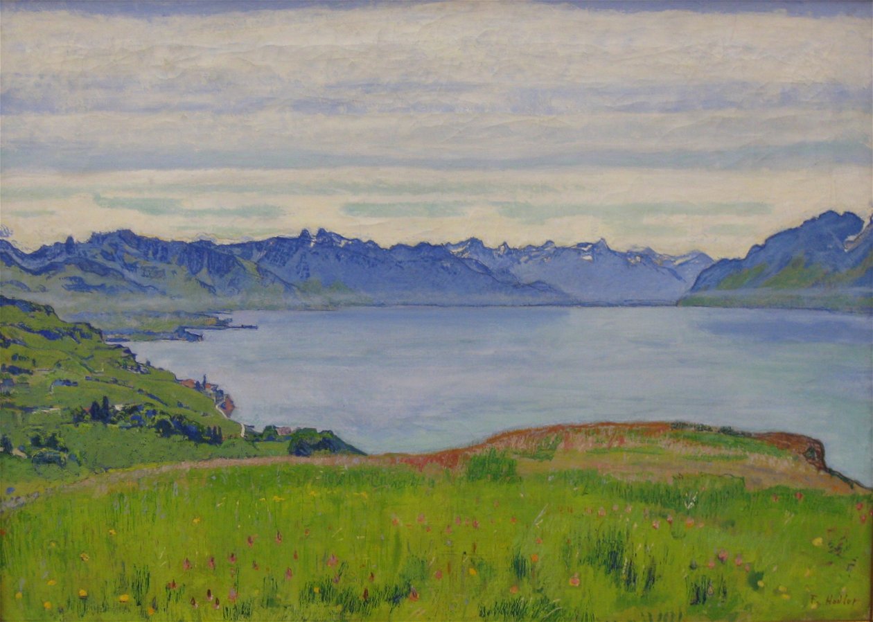 Landschap aan het Meer van Genève met uitzicht richting Wallis door Ferdinand Hodler