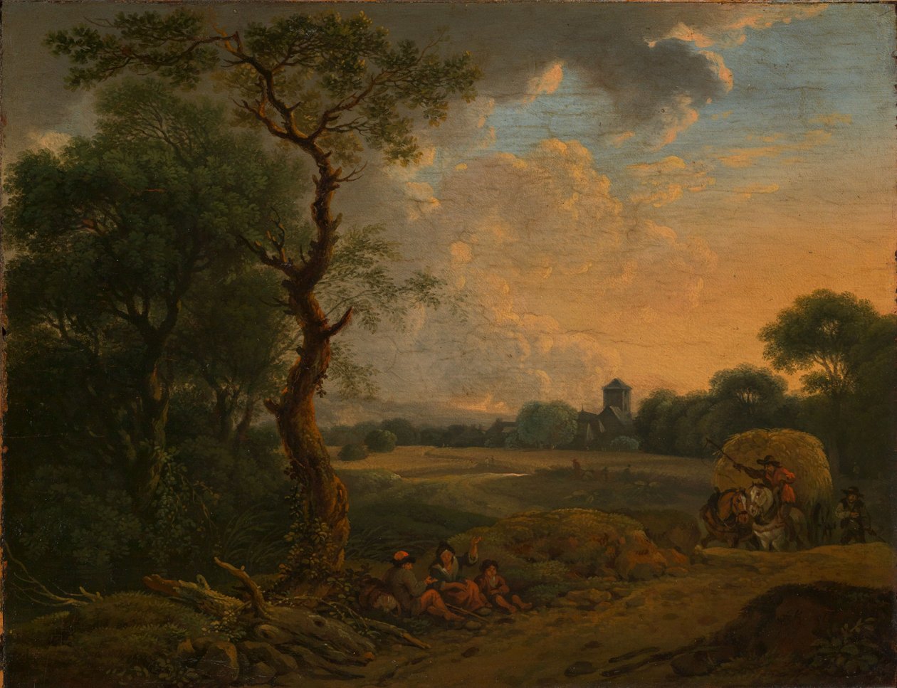 Avondlandschap met hooiwagen door Ferdinand Kobell