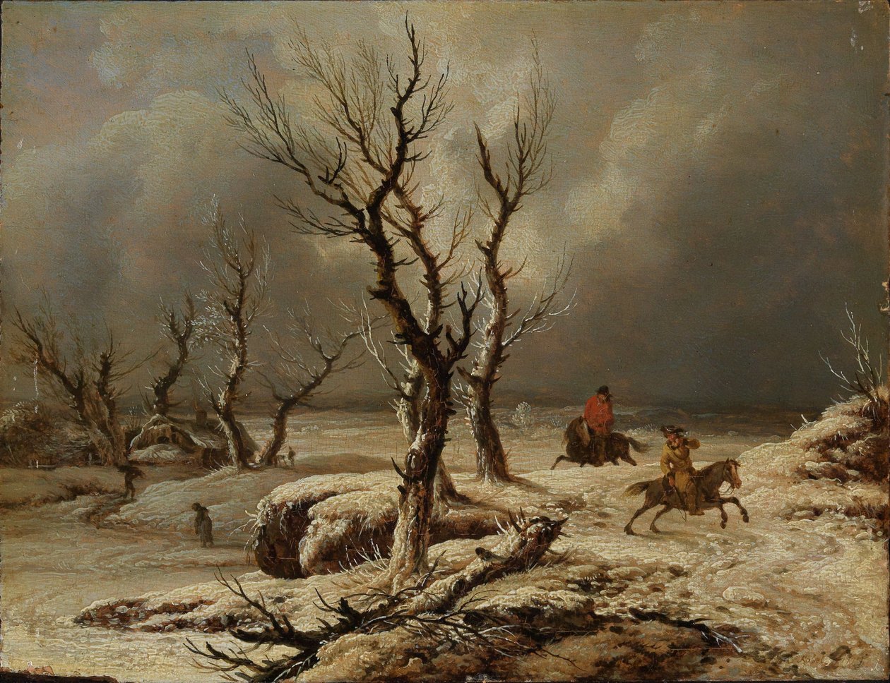 Winterlandschap met twee ruiters door Ferdinand Kobell