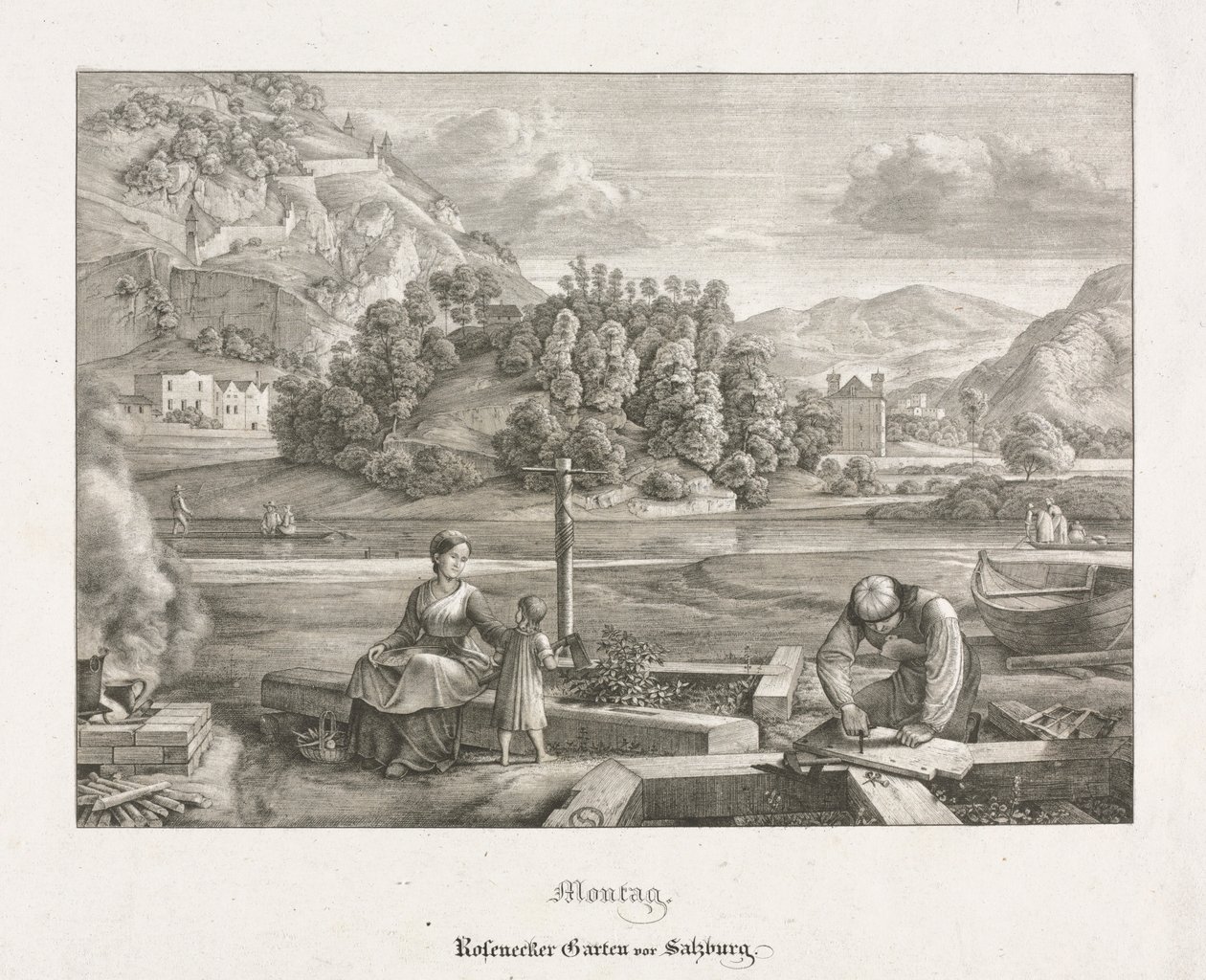 Zeven uitzichten in Salzburg en Berchtesgaden: Maandag: Rosenecker-tuin Salzburg, 1823 door Ferdinand Olivier