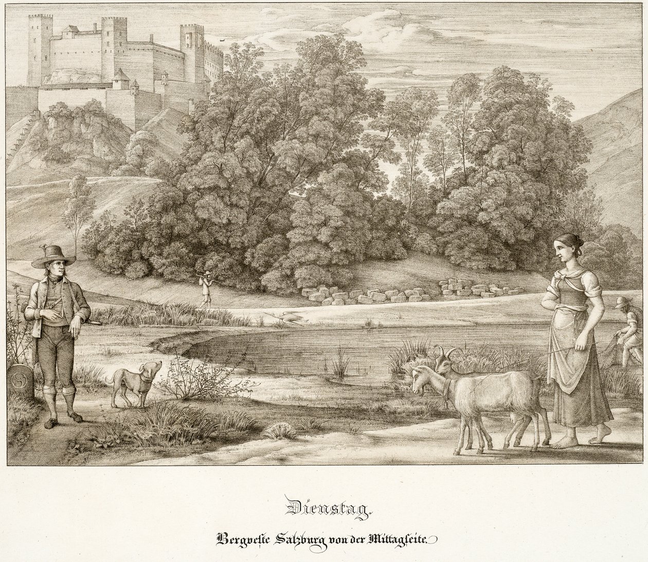 Dinsdag: Het Kasteel van Salzburg Gezien vanuit het Zuiden door Ferdinand Olivier