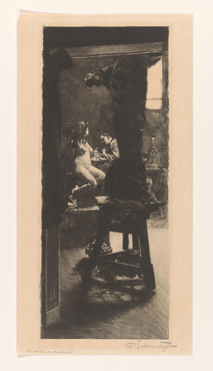 In het atelier van de beeldhouwer door Ferdinand Schmutzer (signed by artist)