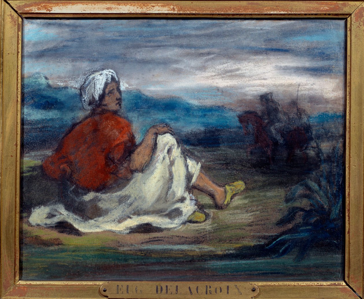 Een Arabier zittend op het platteland aan de rand van een weg door Ferdinand Victor Eugene Delacroix