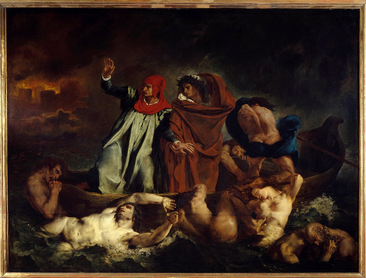 Dante en Virgil of de boot van Dante Illustratie voor zang VIII van La Divina Commedia door Dante Alighieri (1265-1321) door Ferdinand Victor Eugene Delacroix