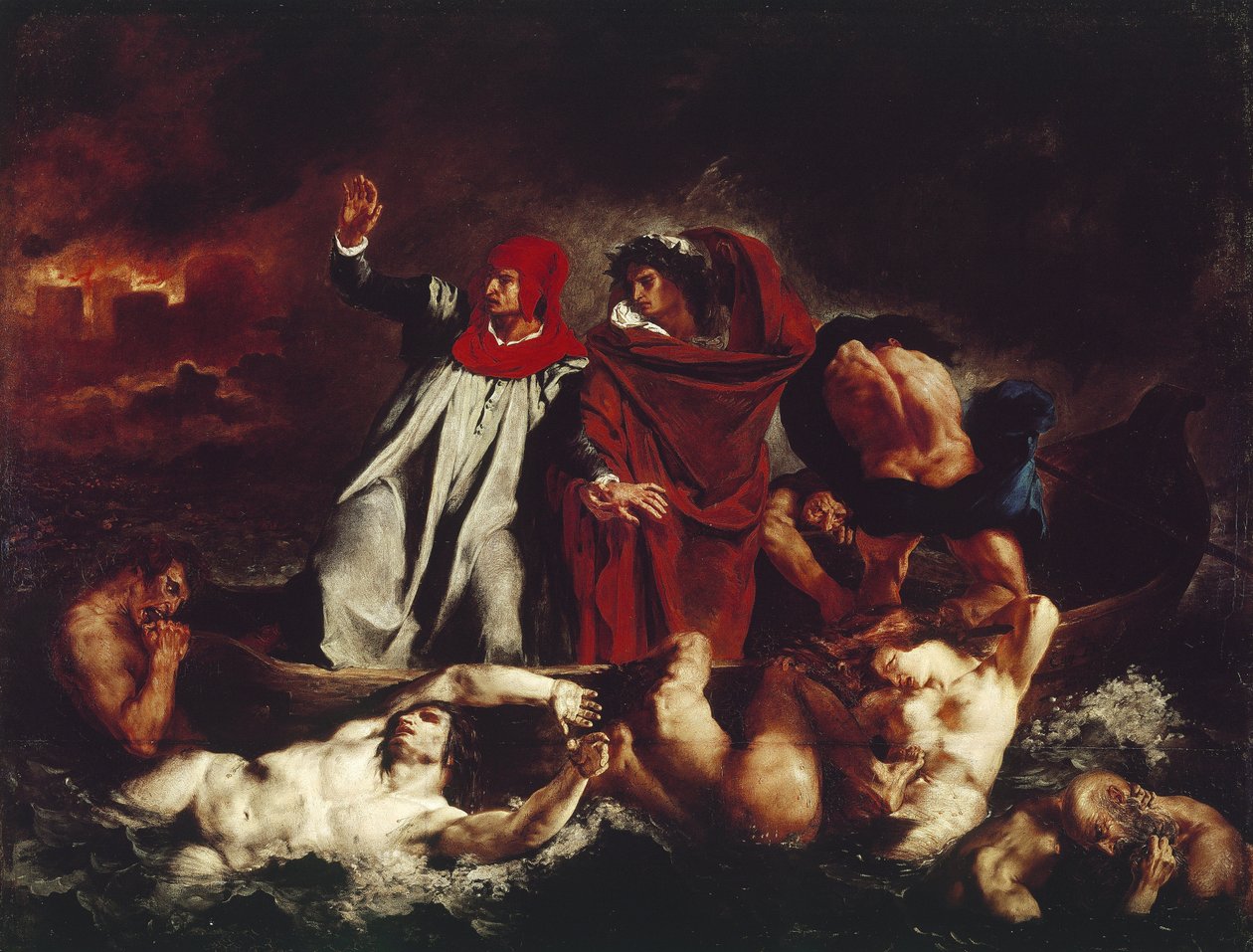 De boot van Dante, uit Divina Commedia door Dante Alighieri door Ferdinand Victor Eugene Delacroix