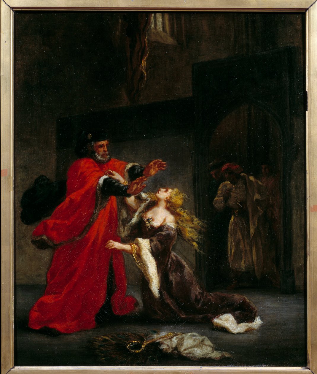 Desdemona vervloekt door haar vader (Brabantio). Illustratie van William Shakespeare