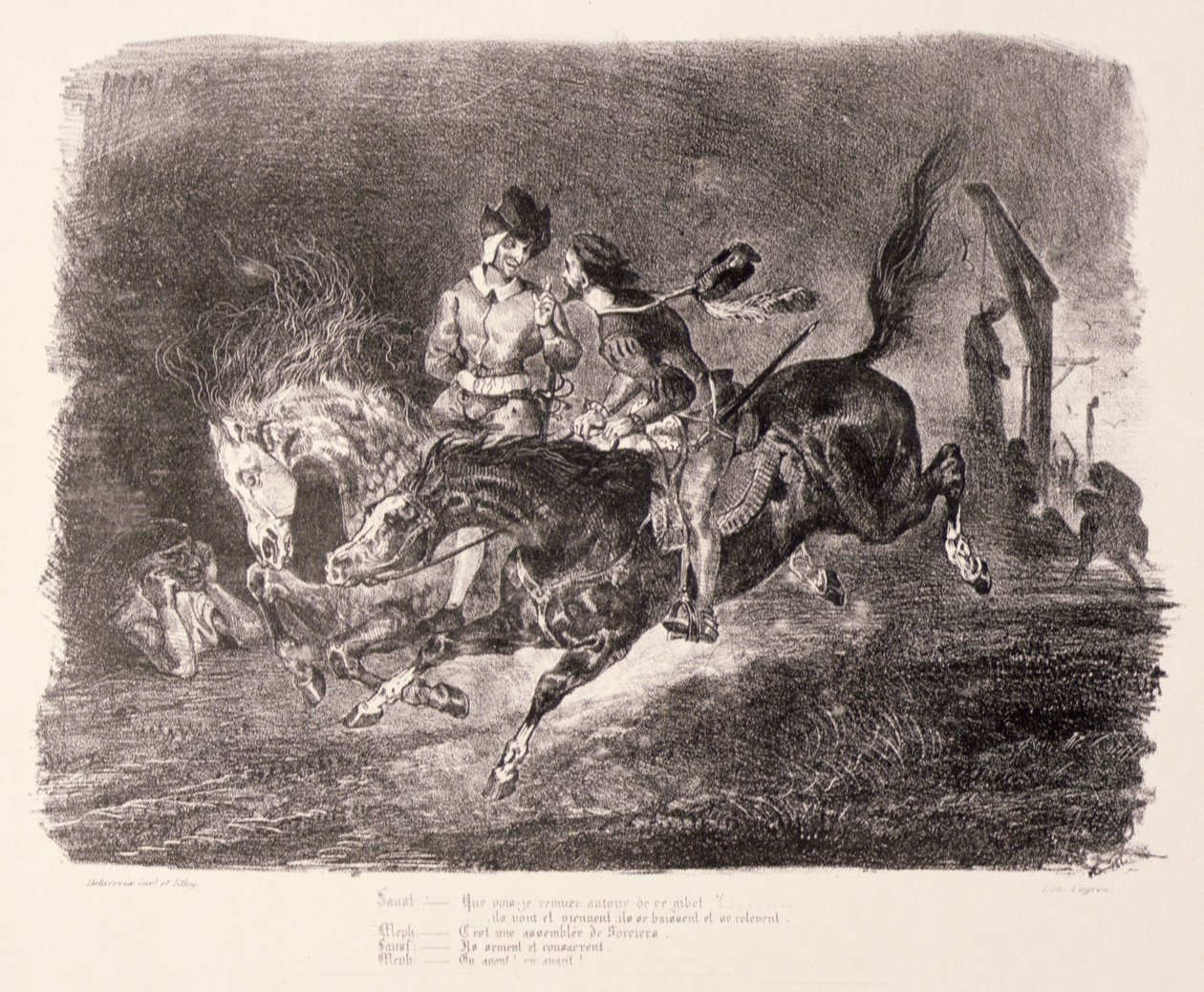 Faust en Mephistopheles Galopperend door de Sabbatnacht, 1828 door Ferdinand Victor Eugene Delacroix