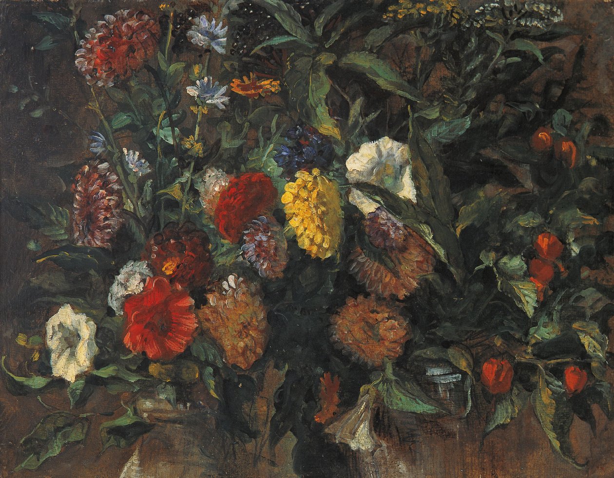 Bloemstilleven, ca.1848 (olieverf op karton) door Ferdinand Victor Eugene Delacroix