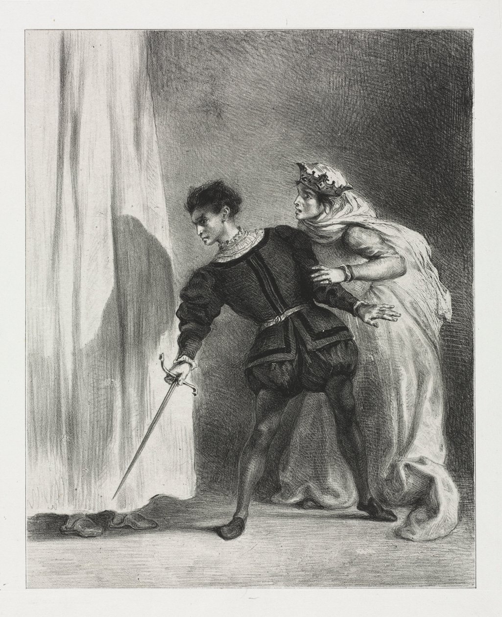 Hamlet: De moord op Polonius, 1834 door Ferdinand Victor Eugene Delacroix