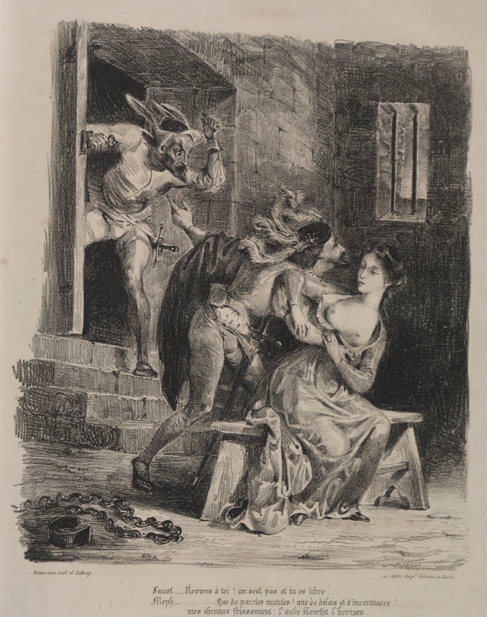 Illustraties voor Faust: Faust in de gevangenis van Marguerite door Ferdinand Victor Eugene Delacroix